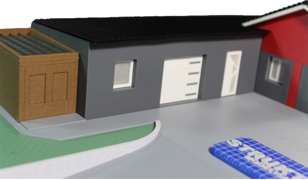Maquette industrielle 1:50, détail du bardage et des ouvertures